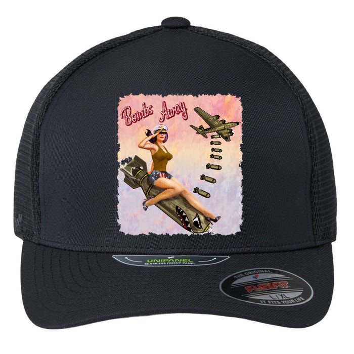 Retro Pin Up Girl Bombs Away Retro Flexfit Unipanel Trucker Cap