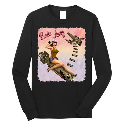 Retro Pin Up Girl Bombs Away Retro Long Sleeve Shirt