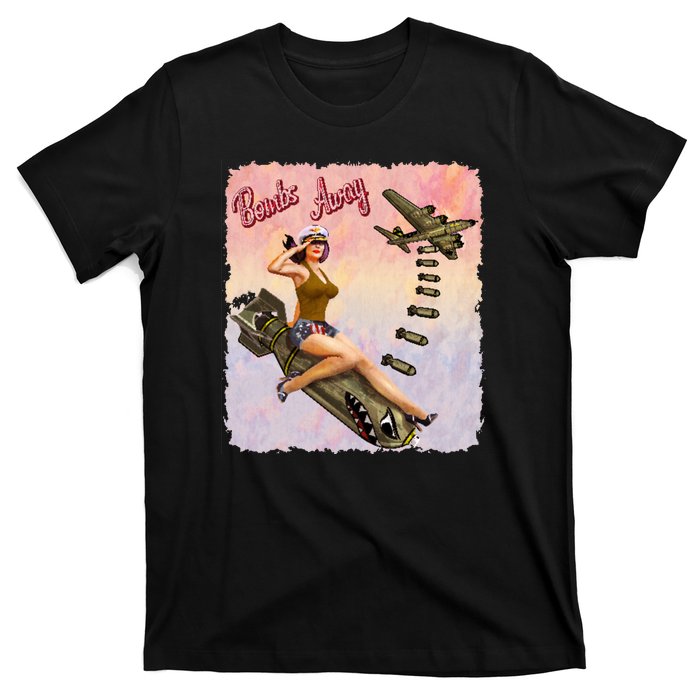 Retro Pin Up Girl Bombs Away Retro T-Shirt