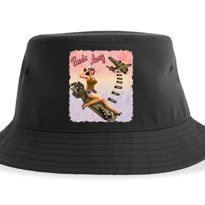 Retro Pin Up Girl Bombs Away Retro Sustainable Bucket Hat