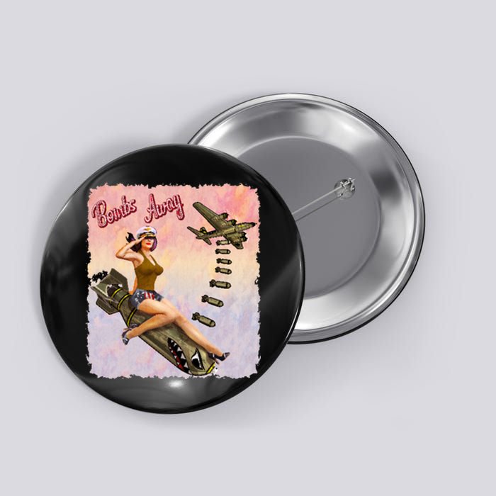 Retro Pin Up Girl Bombs Away Retro Button