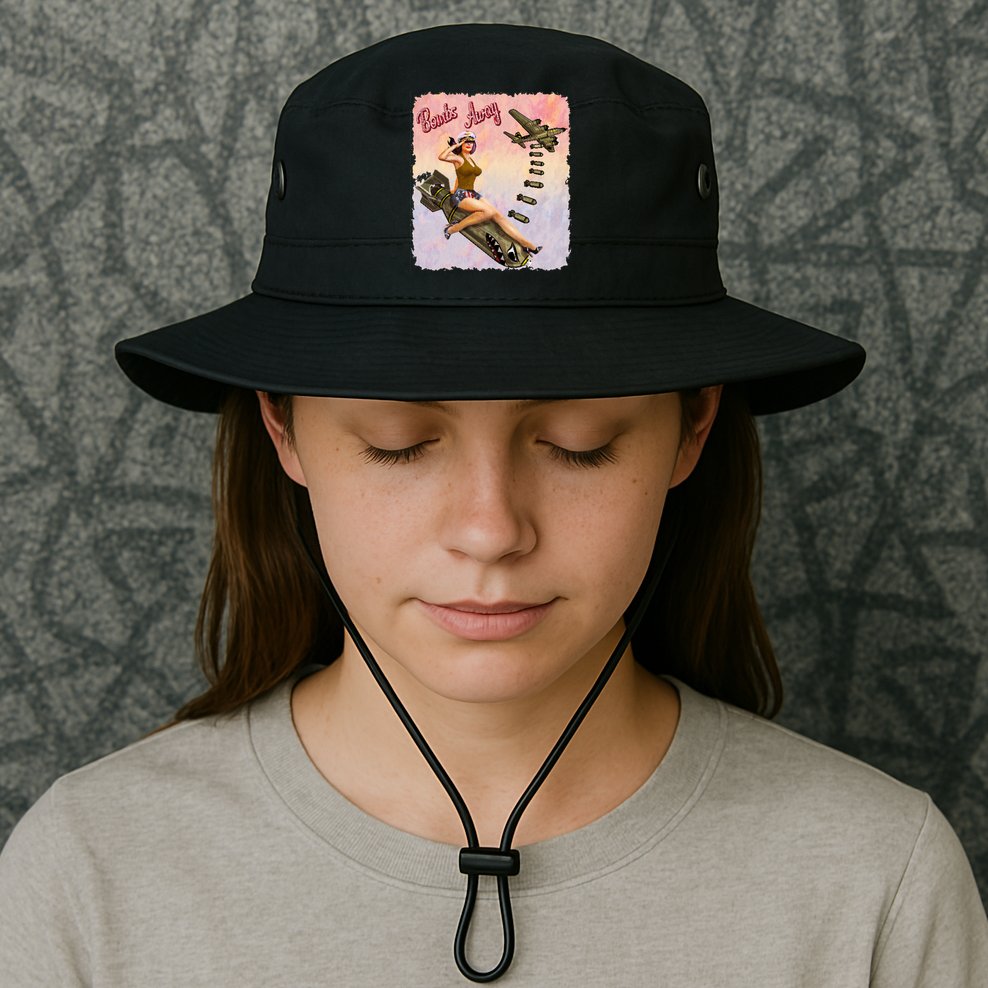 Retro Pin Up Girl Bombs Away Retro Bucket Hat