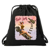 Retro Pin Up Girl Bombs Away Retro Drawstring Bag