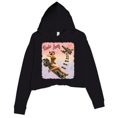 Retro Pin Up Girl Bombs Away Retro Crop Fleece Hoodie