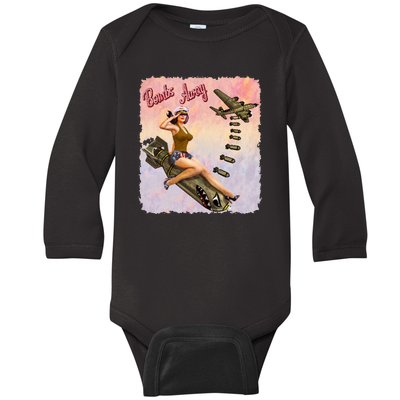 Retro Pin Up Girl Bombs Away Retro Baby Long Sleeve Bodysuit