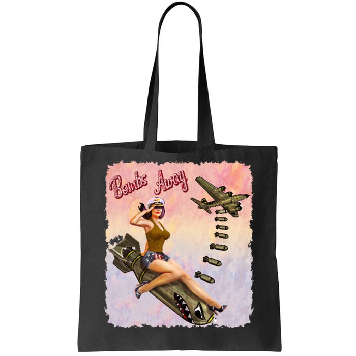 Retro Pin Up Girl Bombs Away Retro Tote Bag