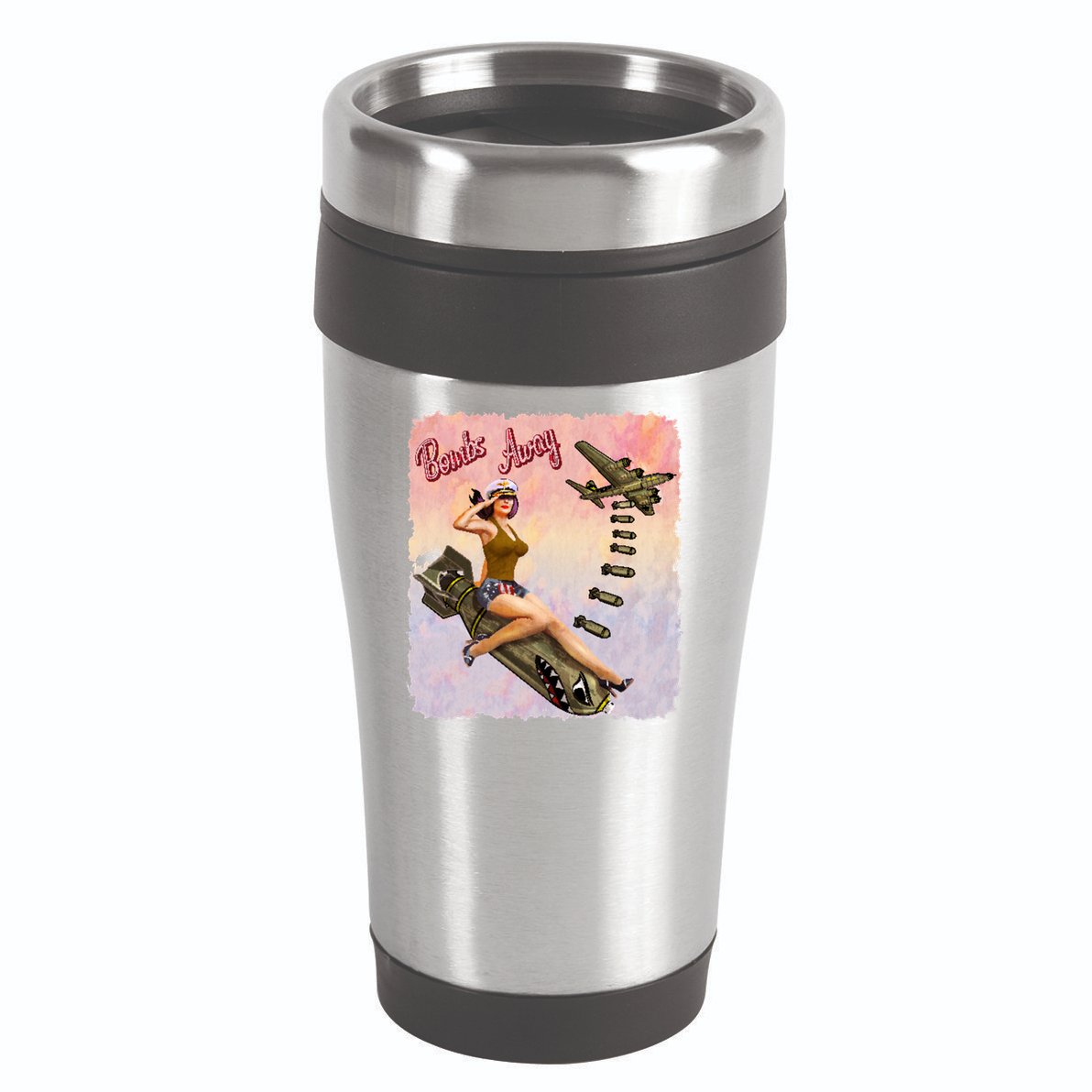 Retro Pin Up Girl Bombs Away Retro 16oz Travel Tumbler