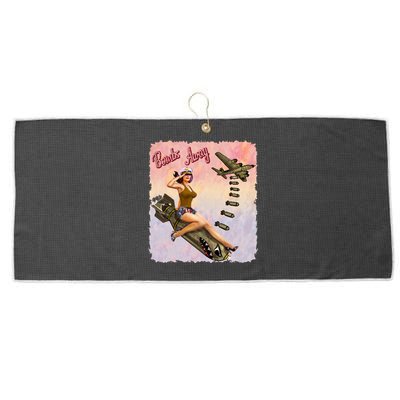 Retro Pin Up Girl Bombs Away Retro Large Microfiber Waffle Golf Towel