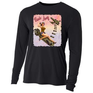 Retro Pin Up Girl Bombs Away Retro Cooling Performance Long Sleeve Crew