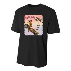 Retro Pin Up Girl Bombs Away Retro Youth Performance Sprint T-Shirt