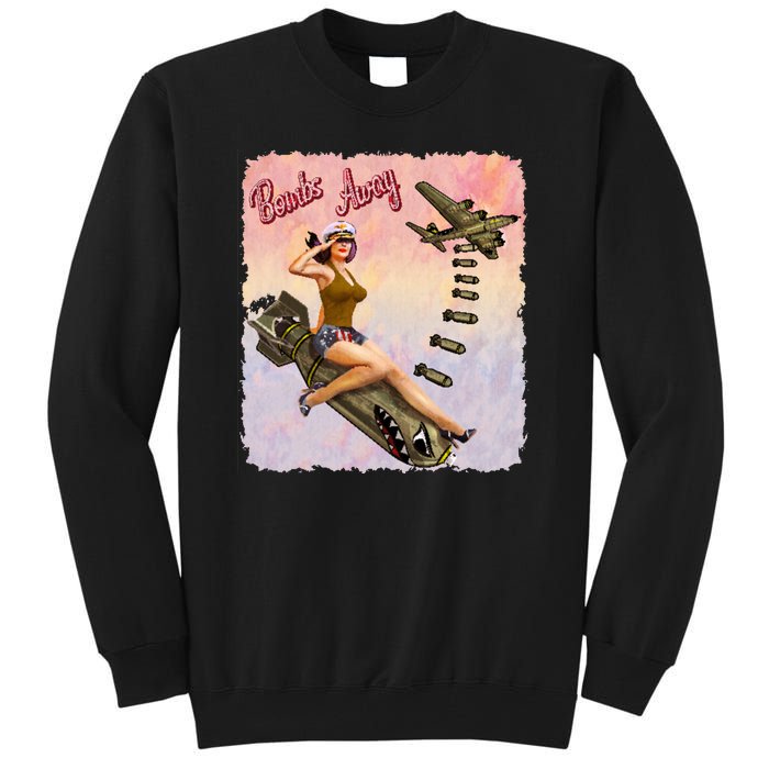 Retro Pin Up Girl Bombs Away Retro Tall Sweatshirt