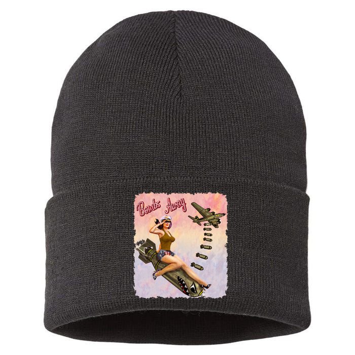 Retro Pin Up Girl Bombs Away Retro Sustainable Knit Beanie