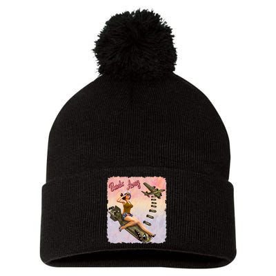 Retro Pin Up Girl Bombs Away Retro Pom Pom 12in Knit Beanie