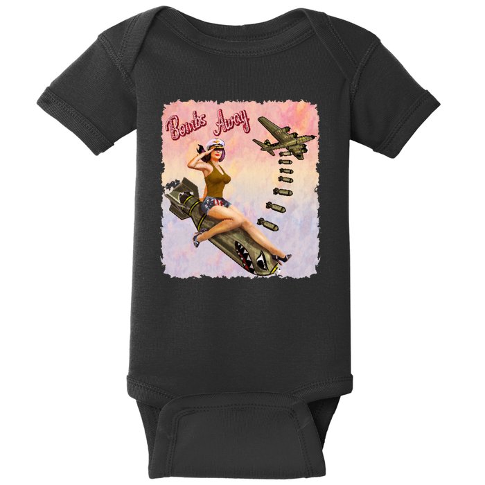 Retro Pin Up Girl Bombs Away Retro Baby Bodysuit