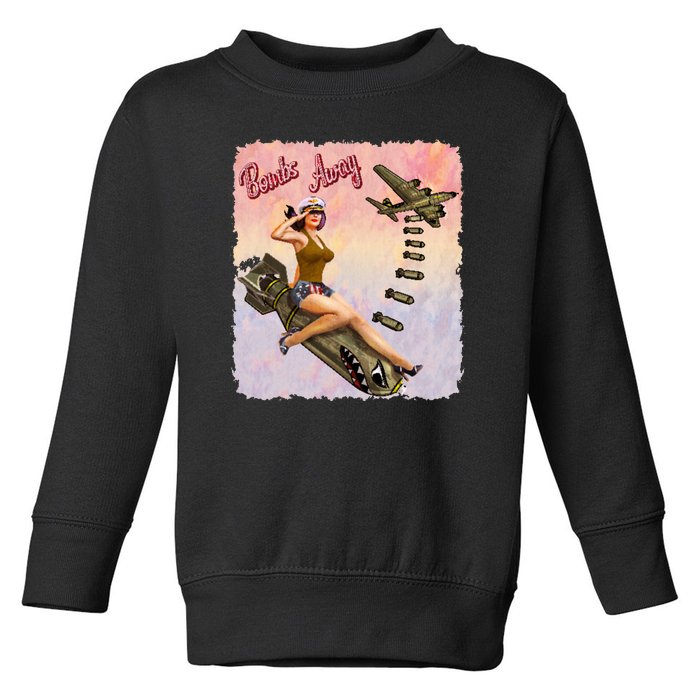 Retro Pin Up Girl Bombs Away Retro Toddler Sweatshirt