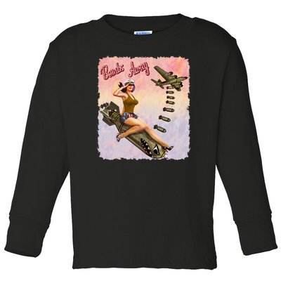 Retro Pin Up Girl Bombs Away Retro Toddler Long Sleeve Shirt