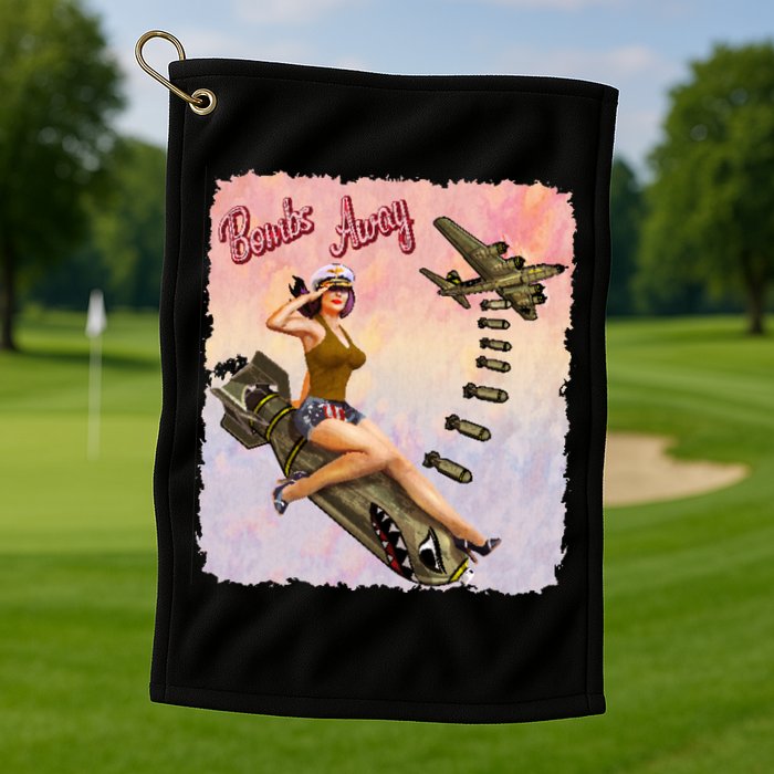 Retro Pin Up Girl Bombs Away Retro Golf Towel
