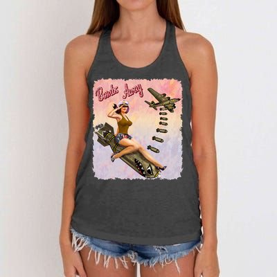 Retro Pin Up Girl Bombs Away Retro Women's Knotted Racerback Tank