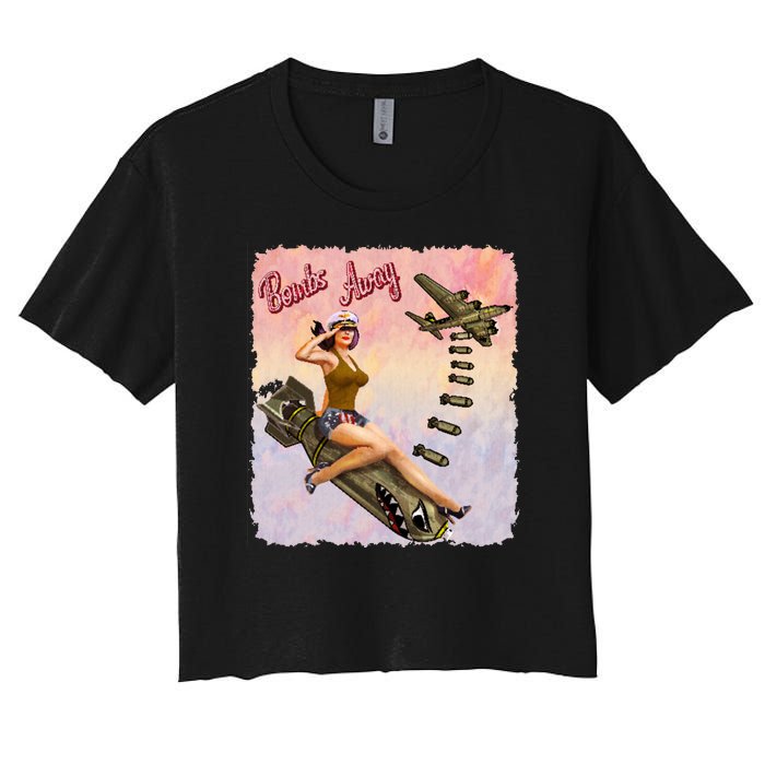 Retro Pin Up Girl Bombs Away Retro Women's Crop Top Tee