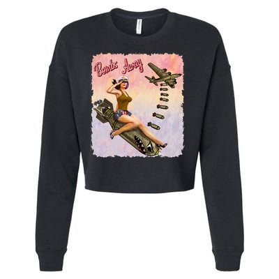 Retro Pin Up Girl Bombs Away Retro Cropped Pullover Crew