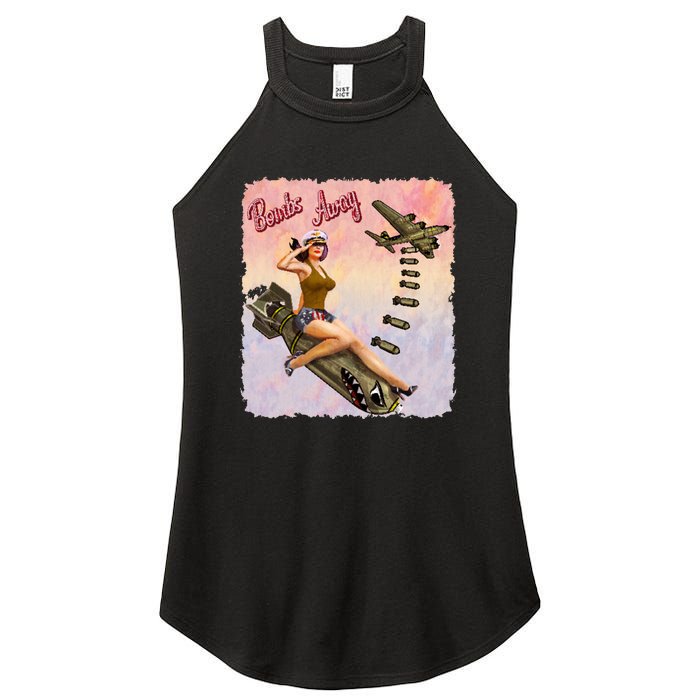 Retro Pin Up Girl Bombs Away Retro Women's Perfect Tri Rocker Tank