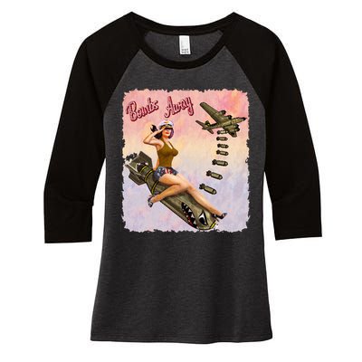 Retro Pin Up Girl Bombs Away Retro Women's Tri-Blend 3/4-Sleeve Raglan Shirt