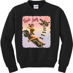 Retro Pin Up Girl Bombs Away Retro Kids Sweatshirt