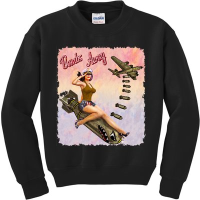 Retro Pin Up Girl Bombs Away Retro Kids Sweatshirt