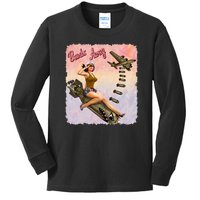 Retro Pin Up Girl Bombs Away Retro Kids Long Sleeve Shirt