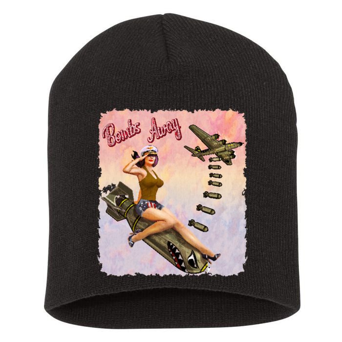 Retro Pin Up Girl Bombs Away Retro Short Acrylic Beanie