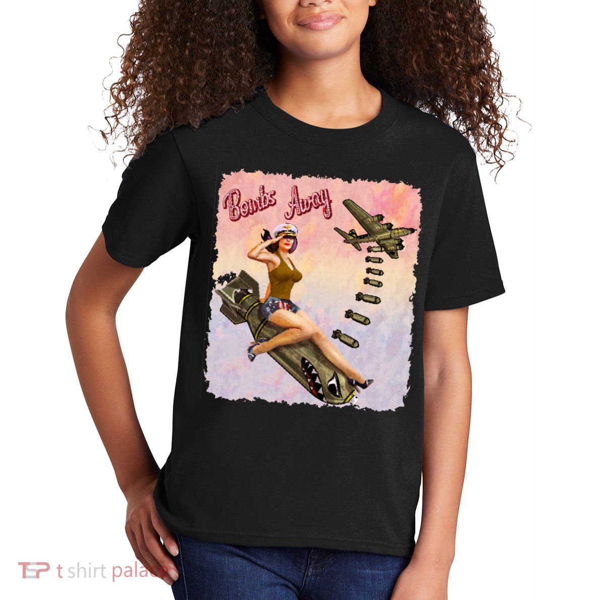Retro Pin Up Girl Bombs Away Retro Kids T-Shirt