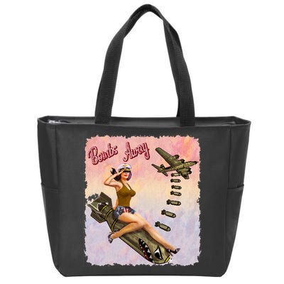 Retro Pin Up Girl Bombs Away Retro Zip Tote Bag