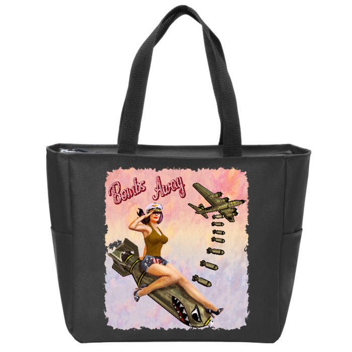 Retro Pin Up Girl Bombs Away Retro Zip Tote Bag