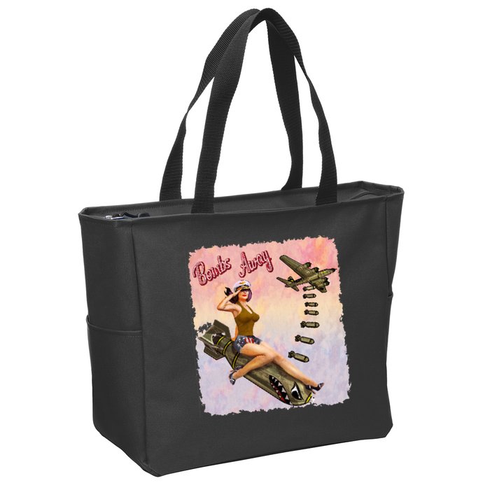 Retro Pin Up Girl Bombs Away Retro Zip Tote Bag