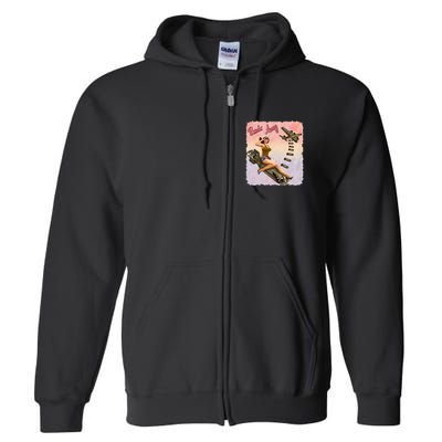 Retro Pin Up Girl Bombs Away Retro Full Zip Hoodie