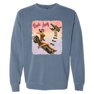 Retro Pin Up Girl Bombs Away Retro Garment-Dyed Sweatshirt