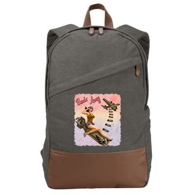Retro Pin Up Girl Bombs Away Retro Cotton Canvas Backpack
