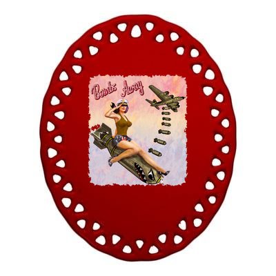 Retro Pin Up Girl Bombs Away Retro Ceramic Oval Ornament