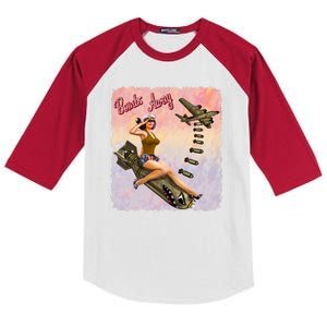 Retro Pin Up Girl Bombs Away Retro Kids Colorblock Raglan Jersey