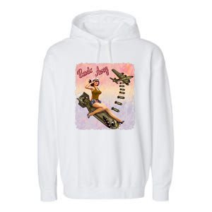 Retro Pin Up Girl Bombs Away Retro Garment-Dyed Fleece Hoodie