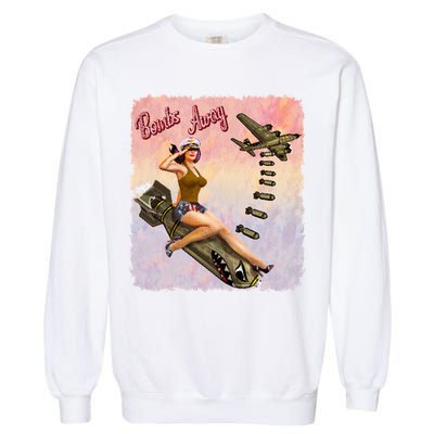 Retro Pin Up Girl Bombs Away Retro Garment-Dyed Sweatshirt