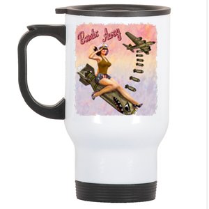 Retro Pin Up Girl Bombs Away Retro Stainless Steel Travel Mug