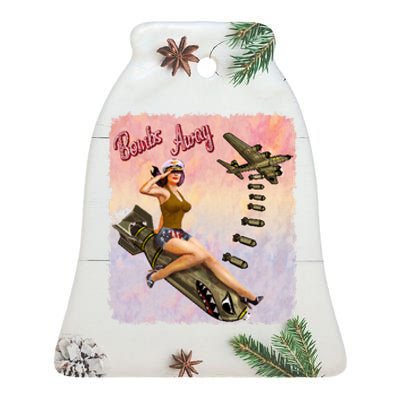 Retro Pin Up Girl Bombs Away Retro Ceramic Bell Ornament