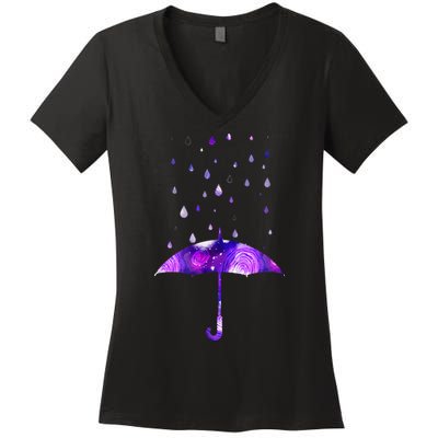 Rain Purple Umbrella For Violet Favorite Color Women's V-Neck T-Shirt
