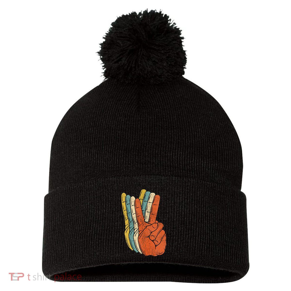Retro Peace Vintage 60's 70's Hippie Gift Pom Pom 12in Knit Beanie