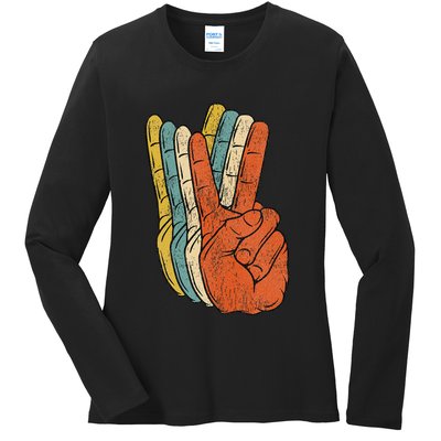 Retro Peace Vintage 60's 70's Hippie Gift Ladies Long Sleeve Shirt