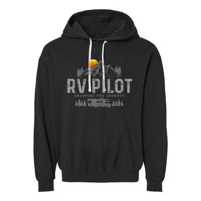Rv Pilot Vintage Mountains Camping Road Trip Camper Gift Garment-Dyed Fleece Hoodie