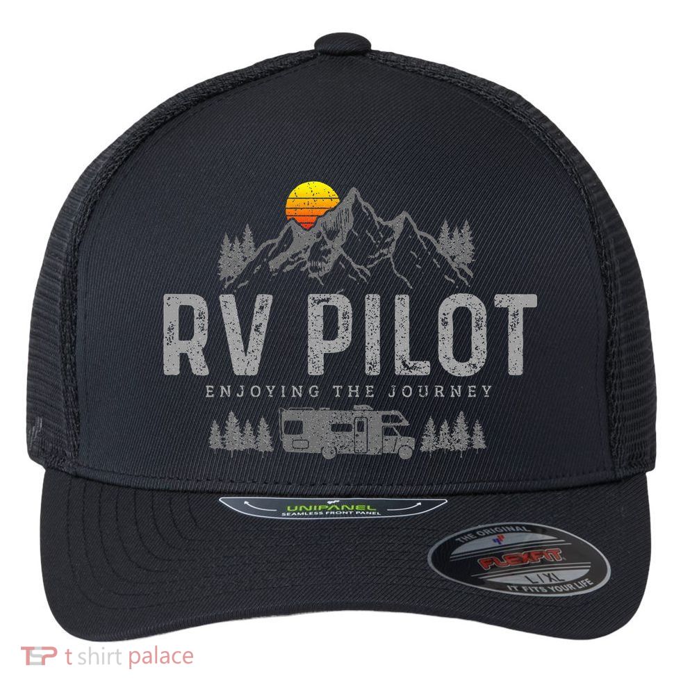 Rv Pilot Vintage Mountains Camping Road Trip Camper Gift Flexfit Unipanel Trucker Cap