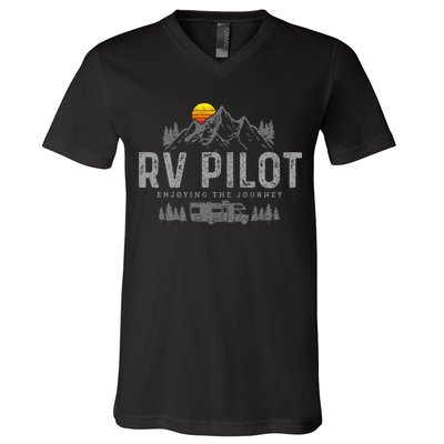 Rv Pilot Vintage Mountains Camping Road Trip Camper Gift V-Neck T-Shirt