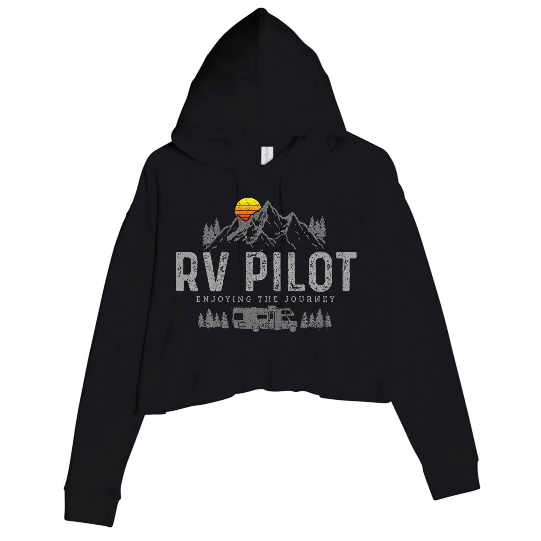 Rv Pilot Vintage Mountains Camping Road Trip Camper Gift Crop Fleece Hoodie